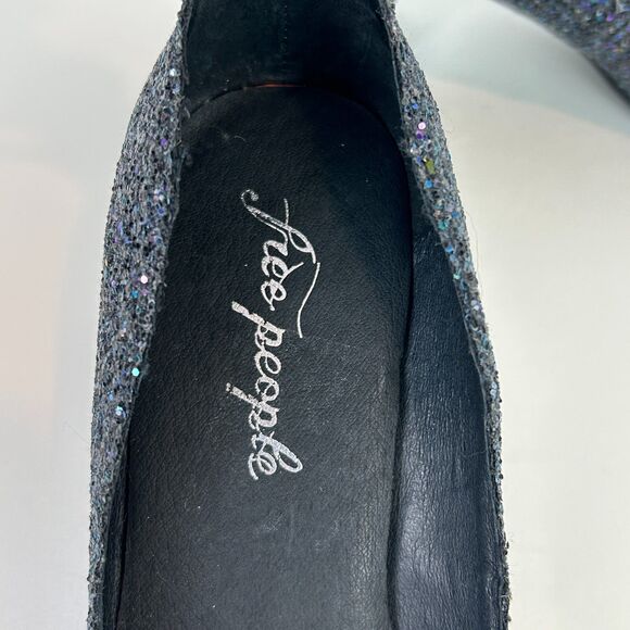 NWT Free People Lana Glitter Block 8 Heels Ankle Strap Blue Black Women's 38 7.5 - Picture 8 of 11